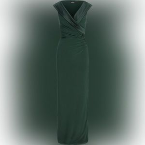 Ralph Lauren Satin-Accent Portrait-Collar Gown